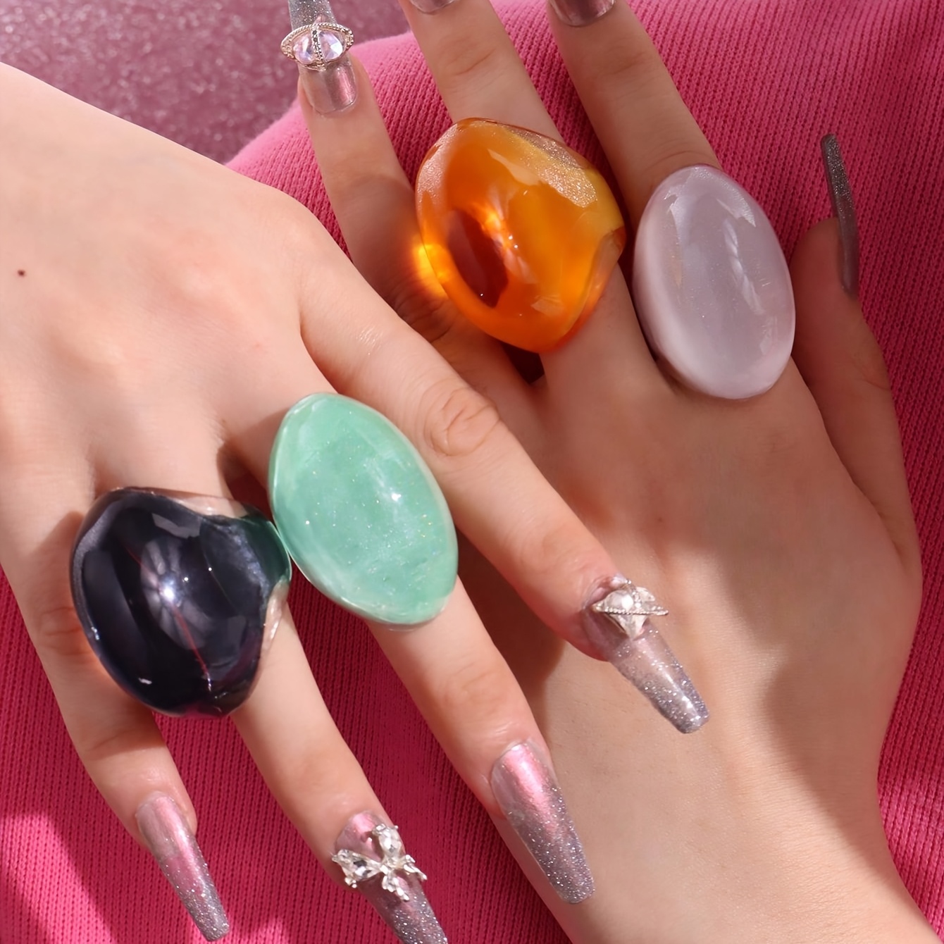 Exaggerated Solid Color Resin Ring, Retro Elegant Gift